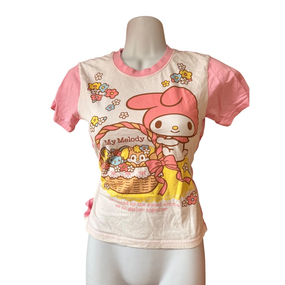 Sanrio My Melody Graphic Ringer T-Shirt Pink &‎ White Kawaii Size 120 - Picture 2 of 6